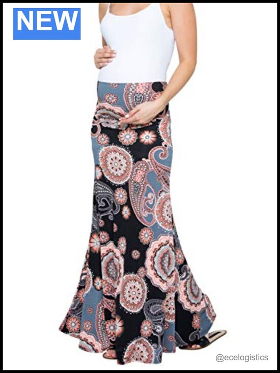 Dresses & Skirts - High Waisted Maternity Maxi Skirt with Tummy Control, Polyester Blend, Pull On